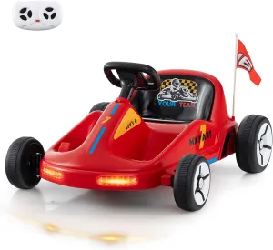 Costzon Kids Electric Go Kart, 12V 7AH Battery Powered Ride on Race Toy Car with Remote Control, LED Lights, Music, Story, Wireless Connection & Flags, Electric Pedal Kart for Aged 3 , Gift (Red)