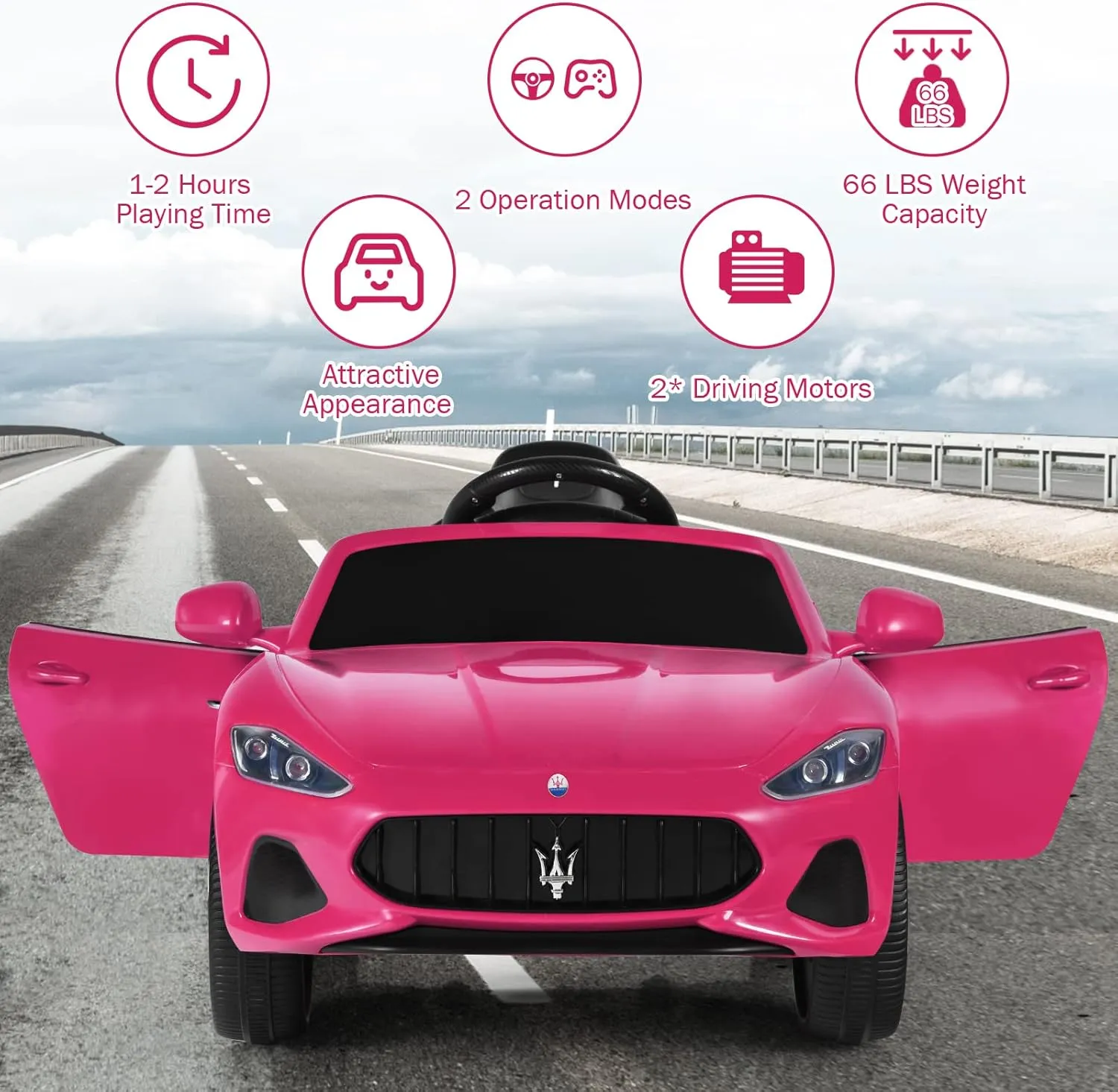 Costzon Ride on Car, Pink Licensed Maserati Gbili 12V Battery Powered Electric Car with Parent Remote Control & Manual Modes, Horn, Lights, MP3, Kids Car Toy Maserati Car for Boys Girls Toddlers Gift