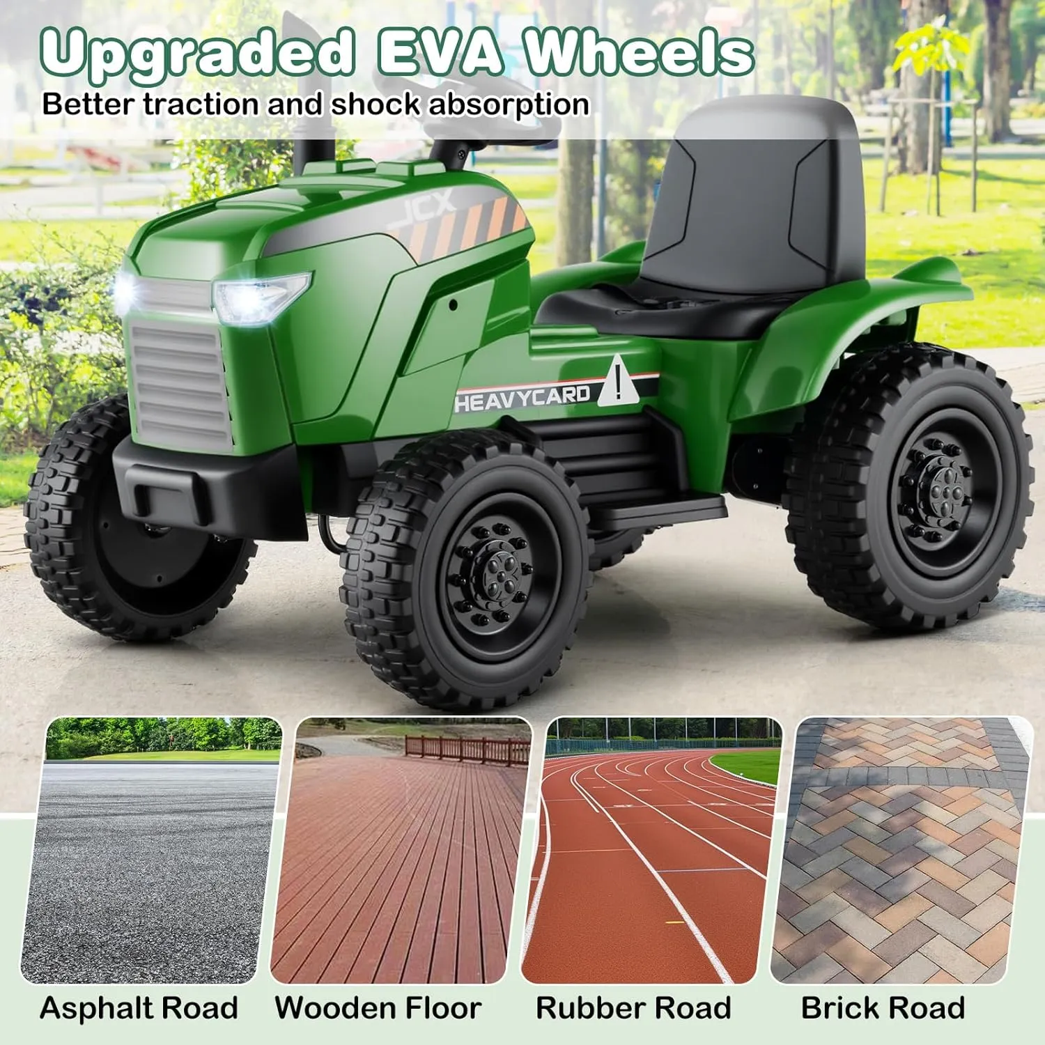 Costzon Ride on Tractor with Trailer, 12V Battery Powered Electric Vehicles with Remote Control, Music & Lights, Kids Tractor Ride on Toy with Shockproof EVA Wheels, Gift (EVA Tires, Dark Green)