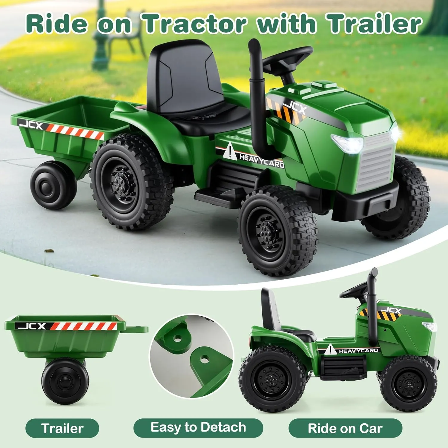 Costzon Ride on Tractor with Trailer, 12V Battery Powered Electric Vehicles with Remote Control, Music & Lights, Kids Tractor Ride on Toy with Shockproof EVA Wheels, Gift (EVA Tires, Dark Green)