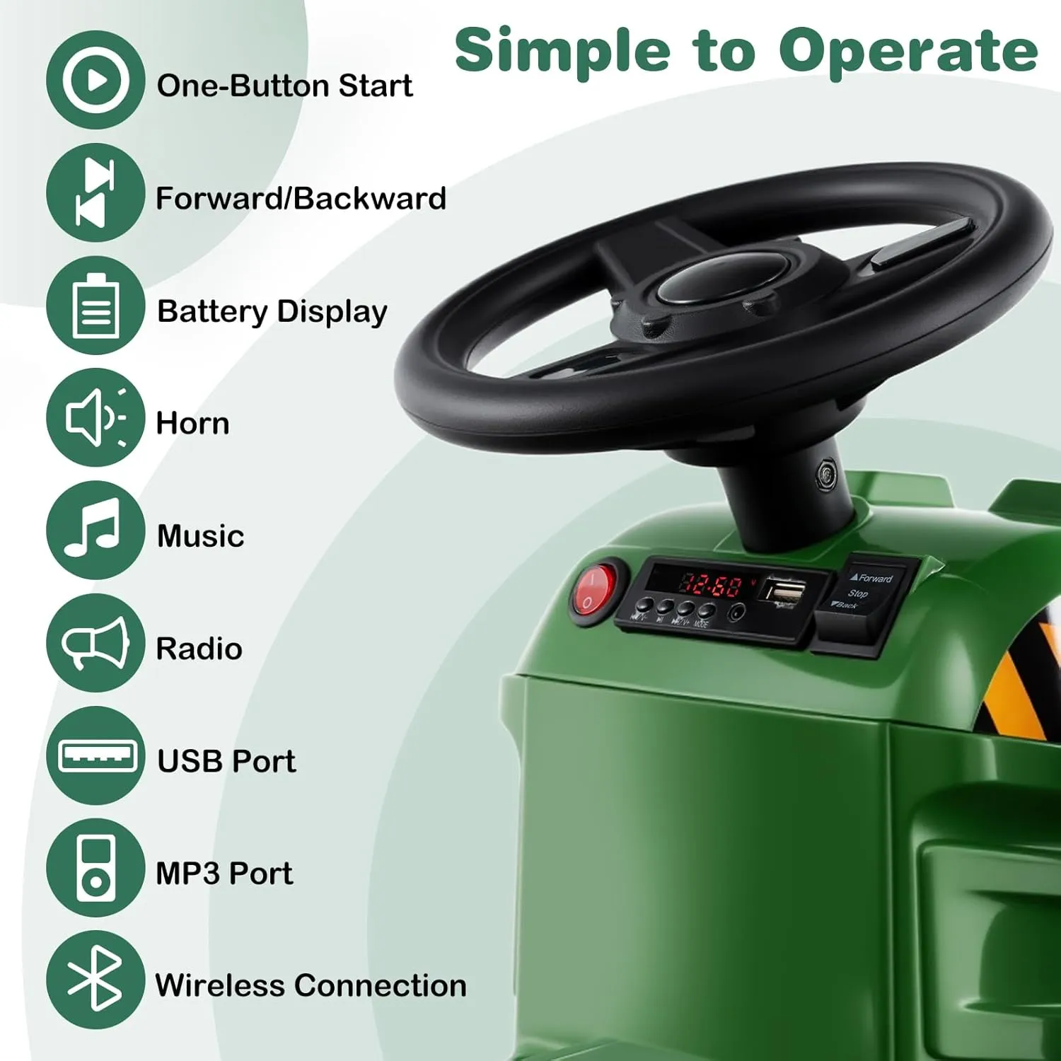 Costzon Ride on Tractor with Trailer, 12V Battery Powered Electric Vehicles with Remote Control, Music & Lights, Kids Tractor Ride on Toy with Shockproof EVA Wheels, Gift (EVA Tires, Dark Green)