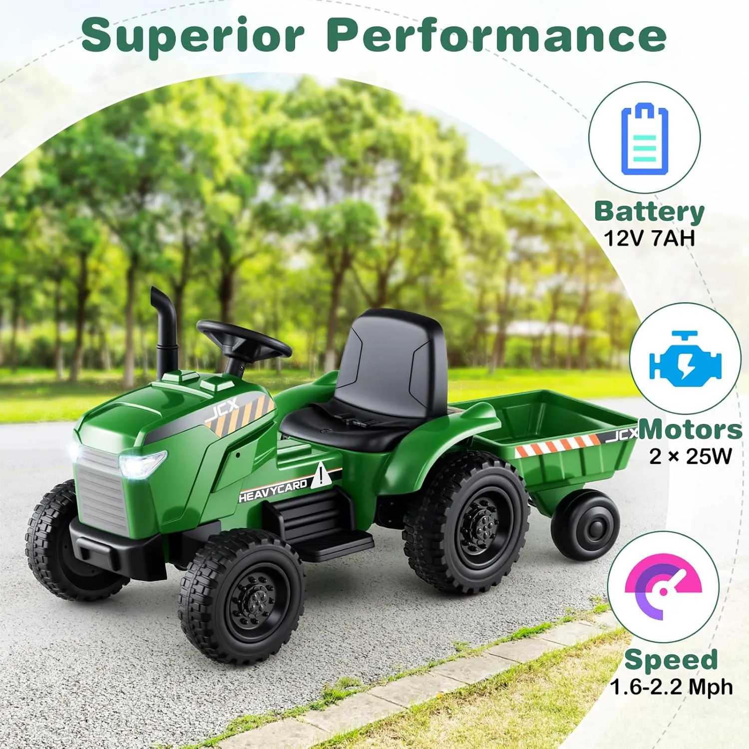 Costzon Ride on Tractor with Trailer, 12V Battery Powered Electric Vehicles with Remote Control, Music & Lights, Kids Tractor Ride on Toy with Shockproof EVA Wheels, Gift (EVA Tires, Dark Green)