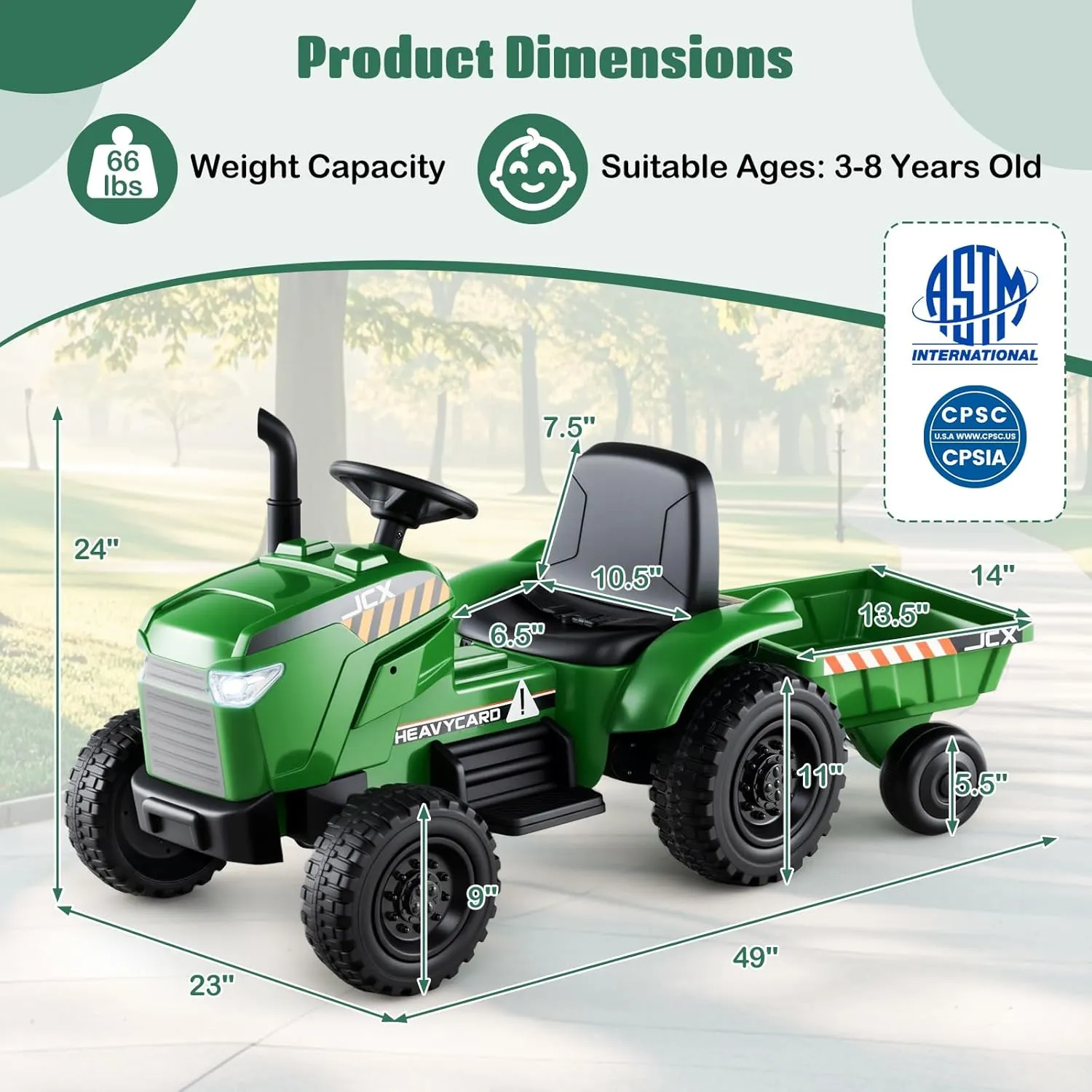 Costzon Ride on Tractor with Trailer, 12V Battery Powered Electric Vehicles with Remote Control, Music & Lights, Kids Tractor Ride on Toy with Shockproof EVA Wheels, Gift (EVA Tires, Dark Green)