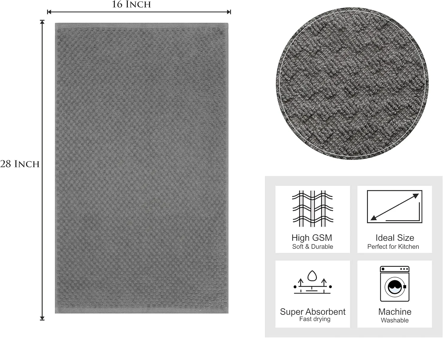 COTTON CRAFT Amazing Kitchen Towels - Set of 12 Terry Towel - 100% Cotton Euro Café Waffle Weave Dish Towel Set - Soft Absorbent Quick Dry Low Lint Reusable Pantry Bar Cleaning Cloth -16x28 - Charcoal