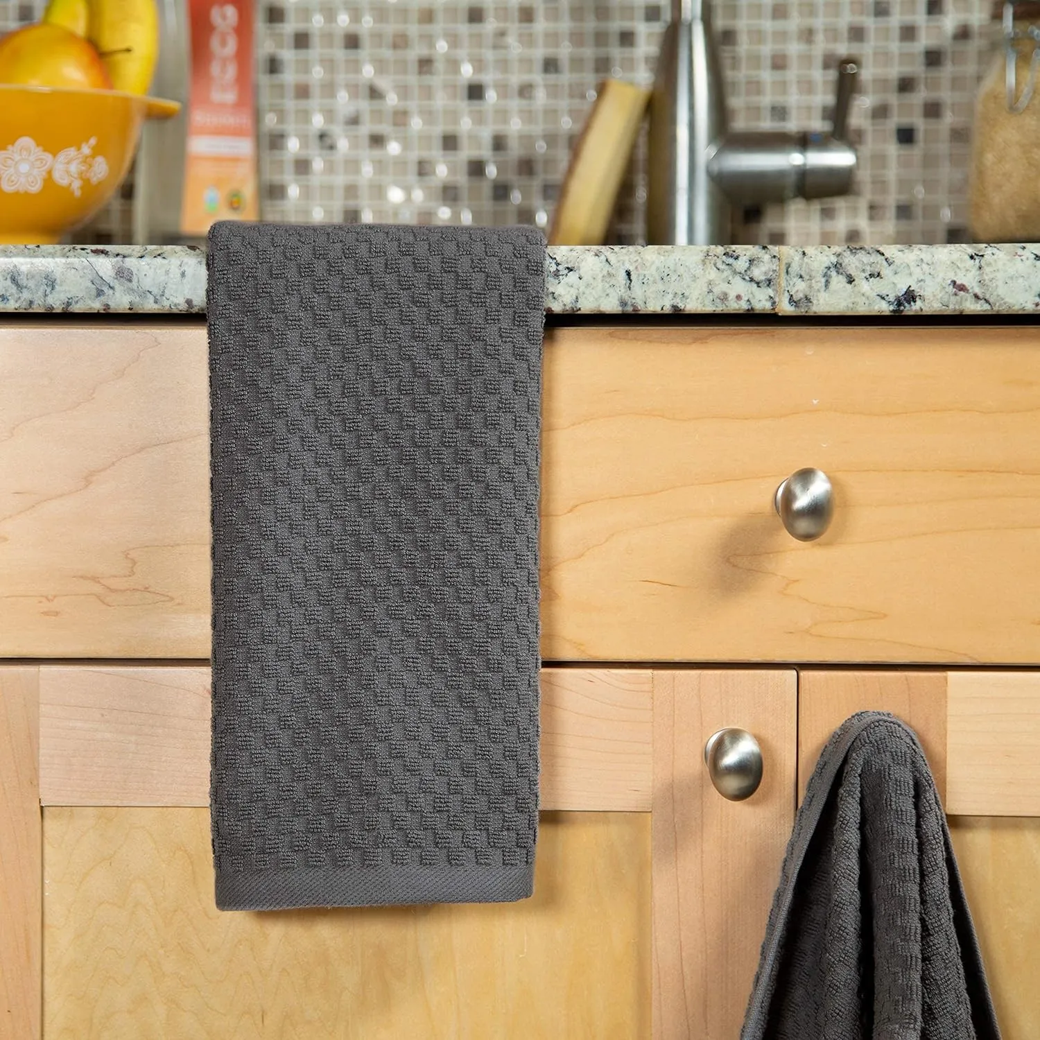 COTTON CRAFT Amazing Kitchen Towels - Set of 12 Terry Towel - 100% Cotton Euro Café Waffle Weave Dish Towel Set - Soft Absorbent Quick Dry Low Lint Reusable Pantry Bar Cleaning Cloth -16x28 - Charcoal