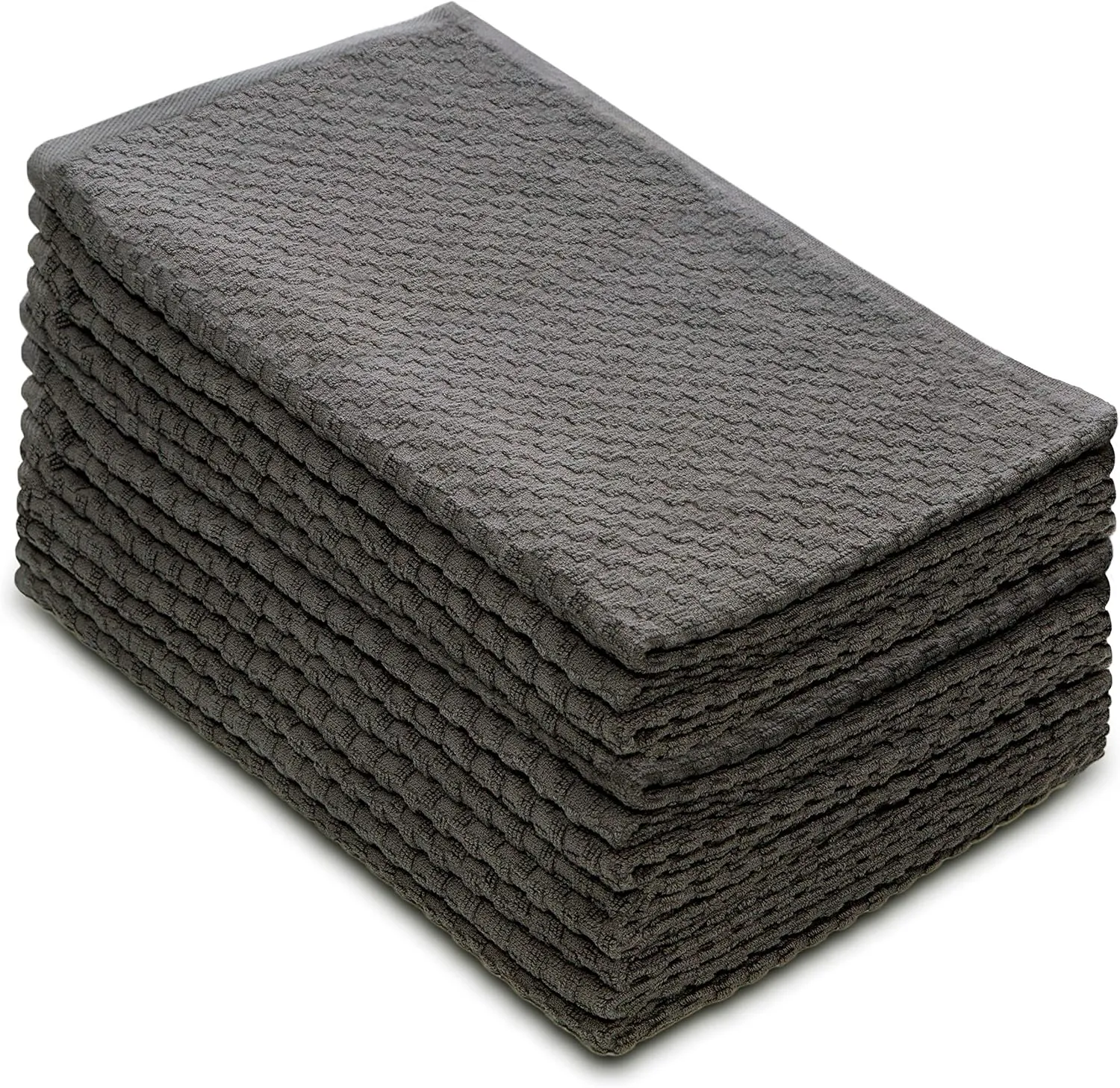 COTTON CRAFT Amazing Kitchen Towels - Set of 12 Terry Towel - 100% Cotton Euro Café Waffle Weave Dish Towel Set - Soft Absorbent Quick Dry Low Lint Reusable Pantry Bar Cleaning Cloth -16x28 - Charcoal