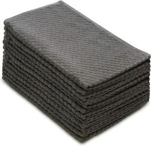 COTTON CRAFT Amazing Kitchen Towels - Set of 12 Terry Towel - 100% Cotton Euro Café Waffle Weave Dish Towel Set - Soft Absorbent Quick Dry Low Lint Reusable Pantry Bar Cleaning Cloth -16x28 - Charcoal