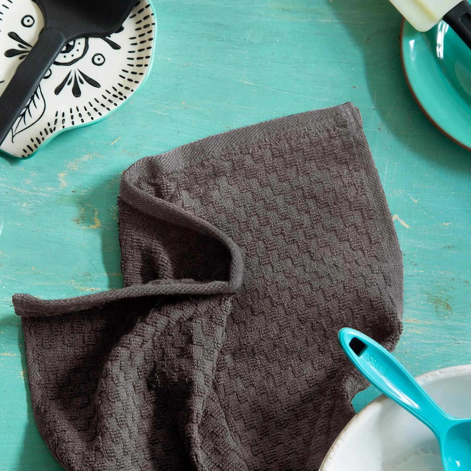 COTTON CRAFT Amazing Kitchen Towels - Set of 12 Terry Towel - 100% Cotton Euro Café Waffle Weave Dish Towel Set - Soft Absorbent Quick Dry Low Lint Reusable Pantry Bar Cleaning Cloth -16x28 - Charcoal