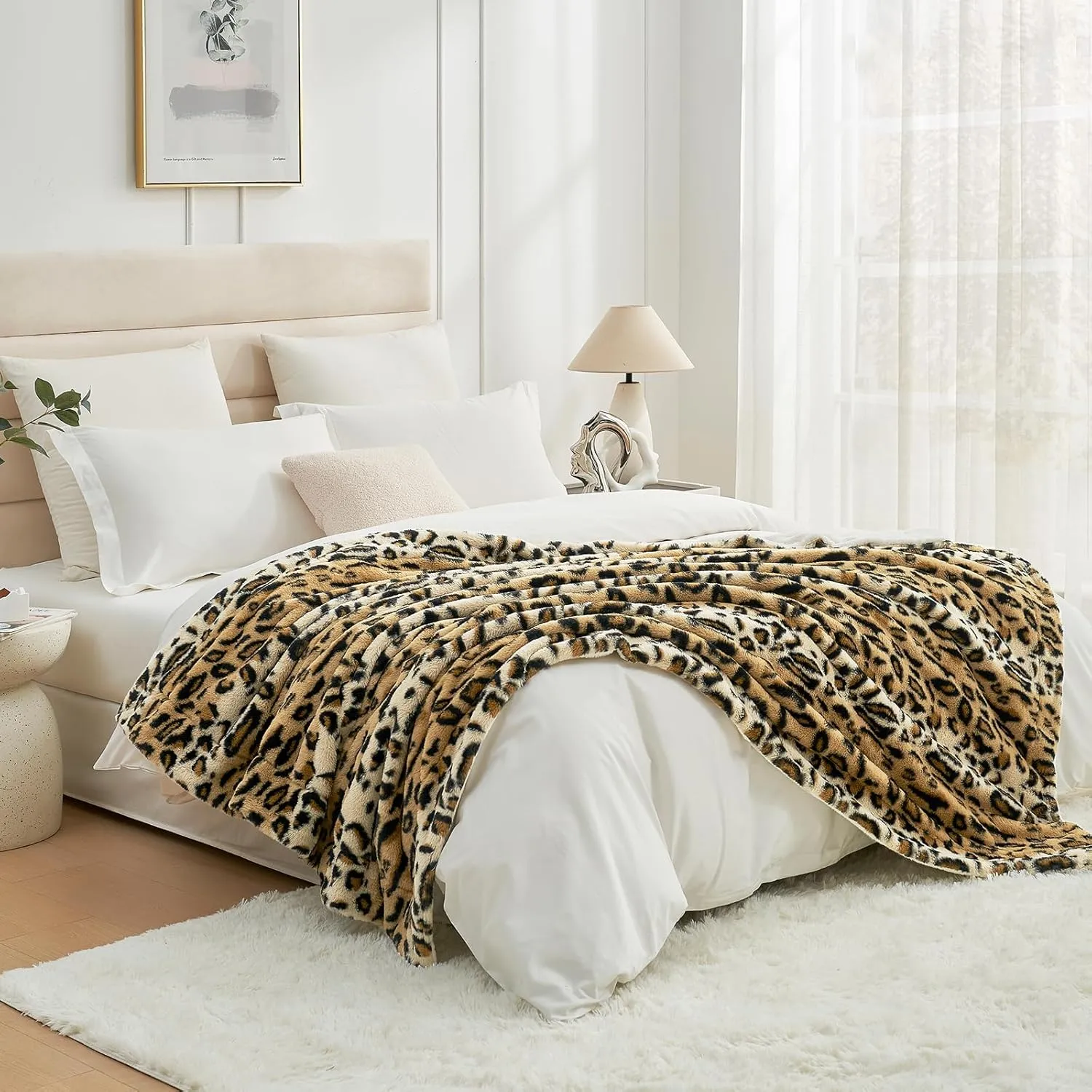 Cozy Bliss Luxury Faux Fur Throw Blanket Leopard Print, Non Shedding Double Sided Sherpa Blankets Super Soft Fluffy Thick Warm Throws Home Decor for Couch Bed Sofa Women,50"*60"Inches Brown Leopard
