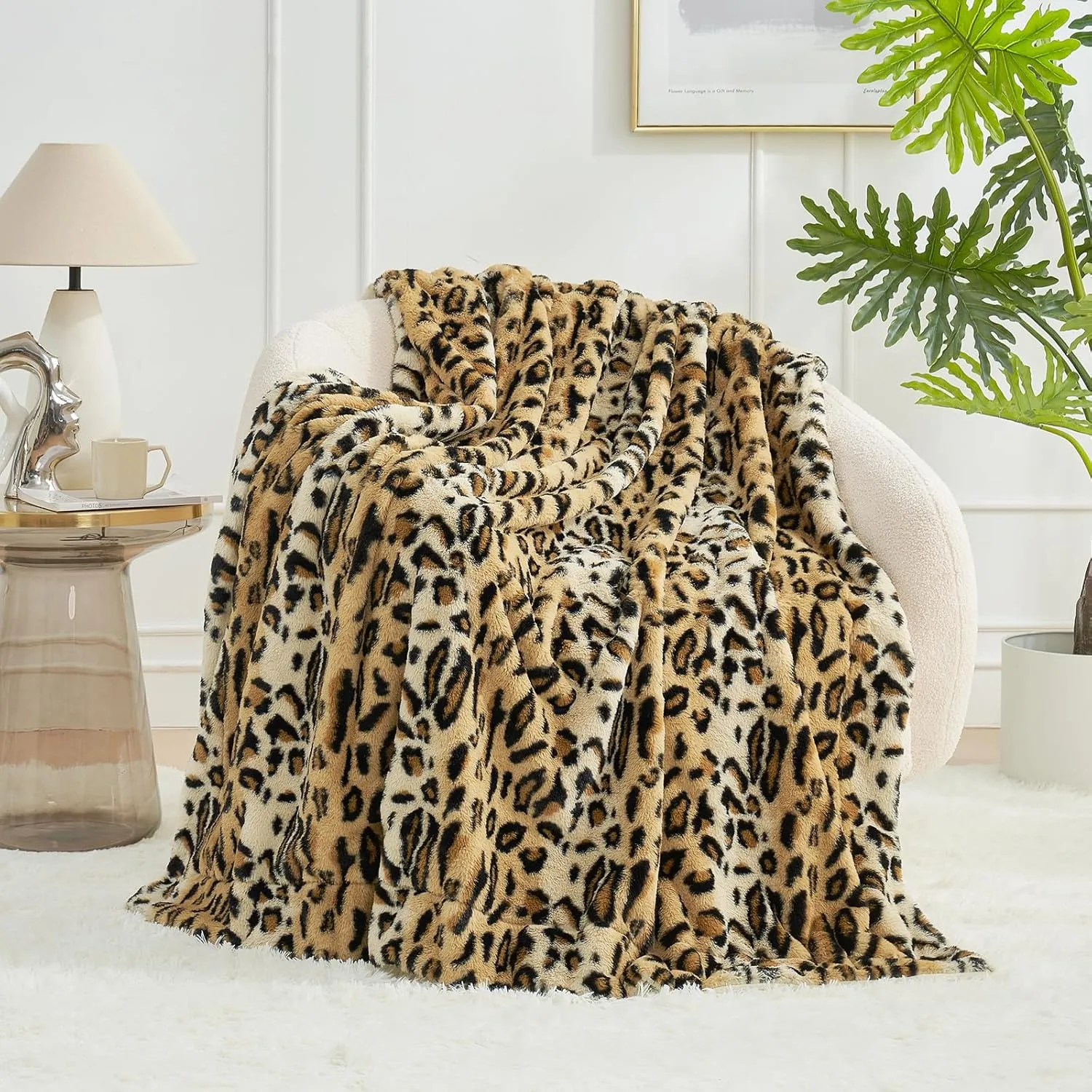 Cozy Bliss Luxury Faux Fur Throw Blanket Leopard Print, Non Shedding Double Sided Sherpa Blankets Super Soft Fluffy Thick Warm Throws Home Decor for Couch Bed Sofa Women,50"*60"Inches Brown Leopard