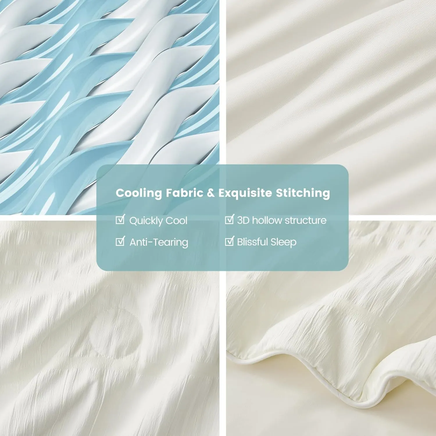 Cozy Bliss Seersucker Cooling Comforter King Size, Q-Max 0.4 Reversible Lightweight Cooling Blanket, Breathable Silk Smooth Summer Bedding Quilt for Hot Sleepers Night Sweats Cream White