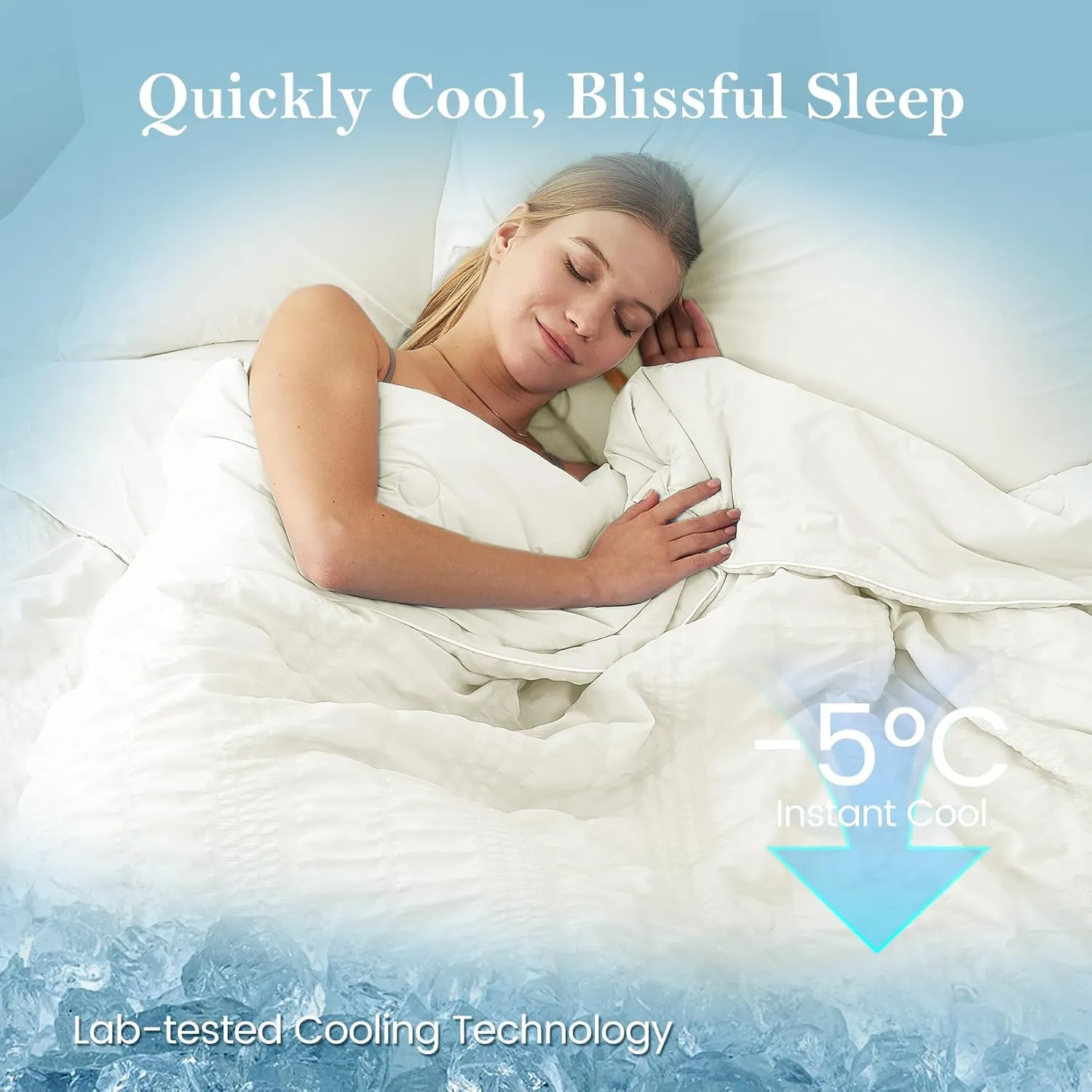 Cozy Bliss Seersucker Cooling Comforter King Size, Q-Max 0.4 Reversible Lightweight Cooling Blanket, Breathable Silk Smooth Summer Bedding Quilt for Hot Sleepers Night Sweats Cream White