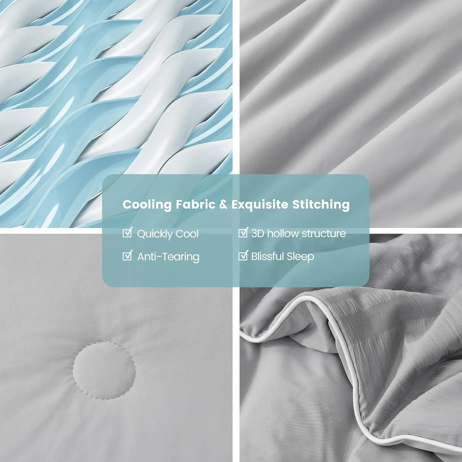 Cozy Bliss Seersucker Cooling Comforter King Size, Q-Max 0.4 Reversible Lightweight Cooling Blanket, Breathable Silk Smooth Summer Bedding Quilt for Hot Sleepers Night Sweats Light Grey