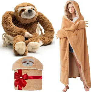 Cozy Sloth Comfort Bundle - Ultra Soft Wearable Blanket Hoodie & Sloth Stuffed Animal Heating Pads - Snuggle-Perfect Sherpa Hoodie and Soothing Plush Sloth for All Ages