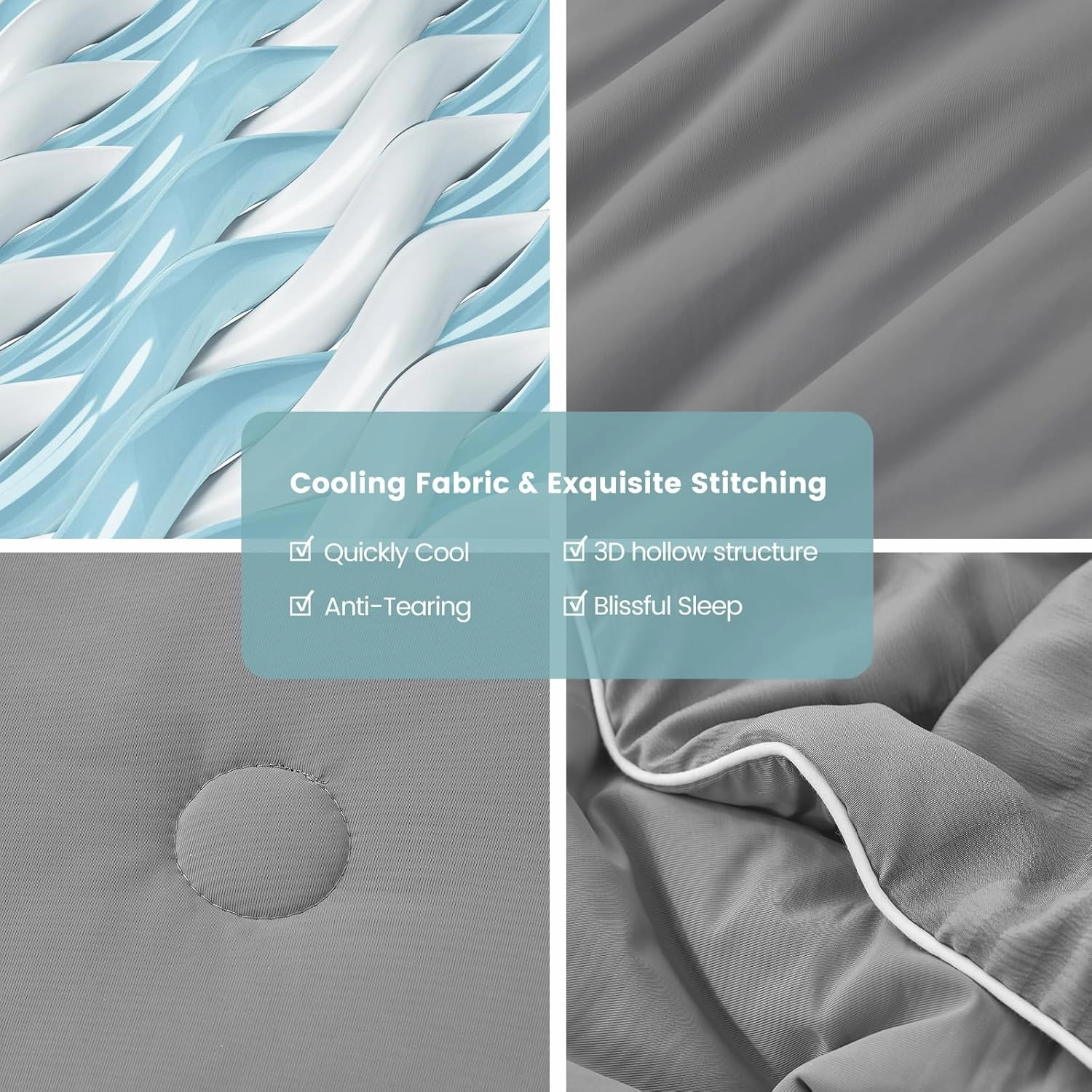 Cozy Bliss Seersucker Cooling Comforter King Size, Q-Max 0.4 Reversible Lightweight Cooling Blanket, Breathable Silk Smooth Summer Bedding Quilt for Hot Sleepers Night Sweats Dark Grey