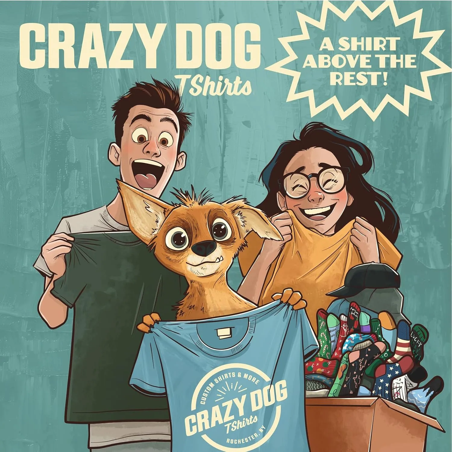 Crazy Dog Mens T Shirt Funny Fishing Joke Tees Novelty Fisherman Shirts