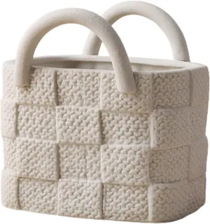 Creative Ceramic Vase, Modern Handbag Shaped Morandi Tote Bag Art Ceramic Floral Vase for Wedding Centerpieces Flower Arrangement Home Decor (White)
