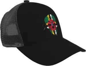 Creative Dominica Patriot Skull National Flag Baseball Cap Men's Baseball Hat Women's Mesh Back Hat Trucker Hat Easy Dry Breathable Adjustable Hat