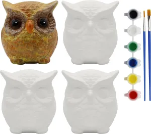 Creative Hobbies 4 Pack of Ready to Paint Ceramic Bisque Owl Shape Figurines - Includes Paint, Brushes and How to Guide | Owl