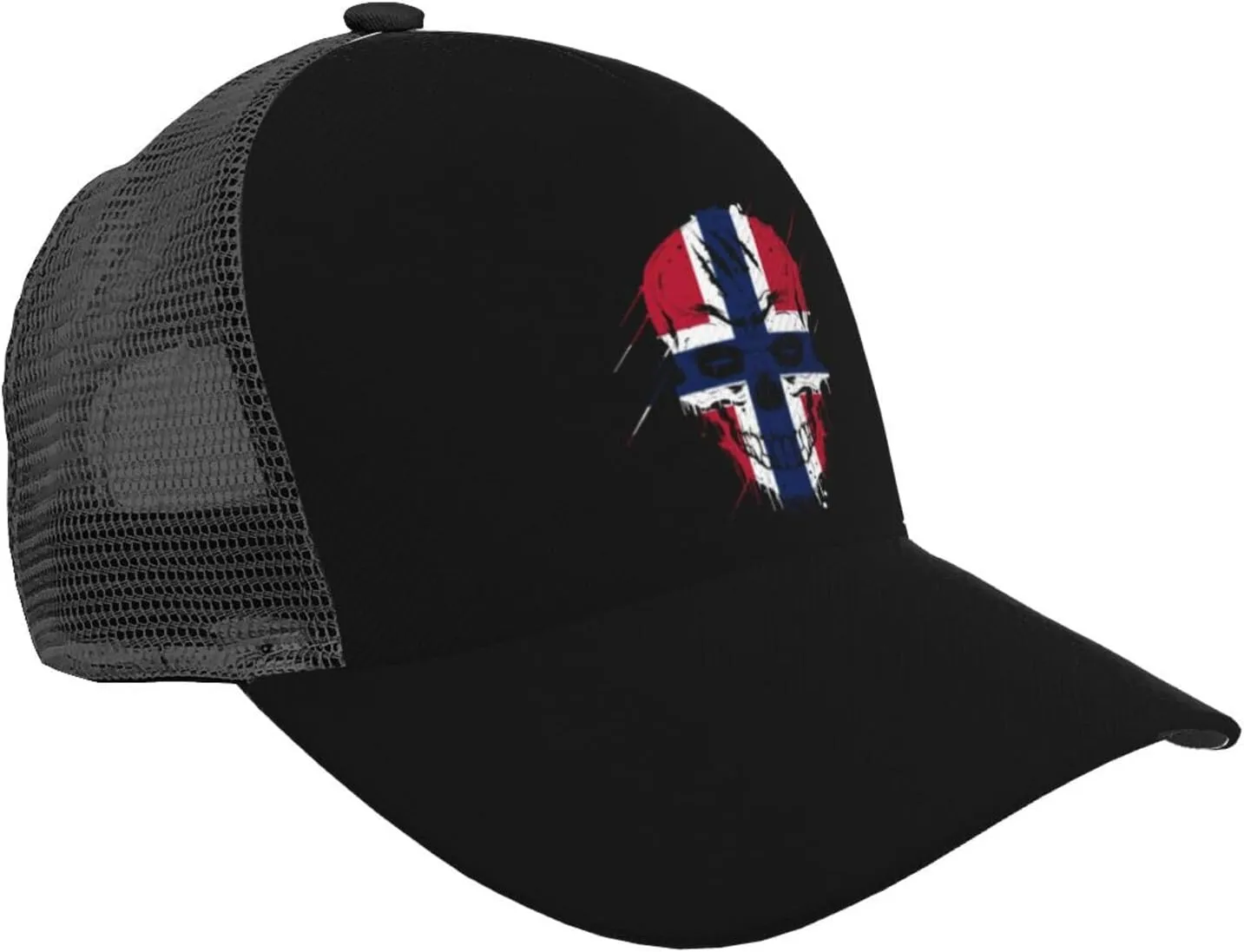 Creative Norway Patriot Skull National Flag Baseball Cap Men's Baseball Hat Women's Mesh Back Hat Trucker Hat Easy Dry Breathable Adjustable Hat