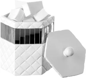 Creative Scents Quilted Mirror Q-Tip Holder, Decorative Bathroom Vanity Cotton Swab Holder Canister Jar With Lid for Cotton Balls, Durable Resin Cosmetic Pads & Swabs Container