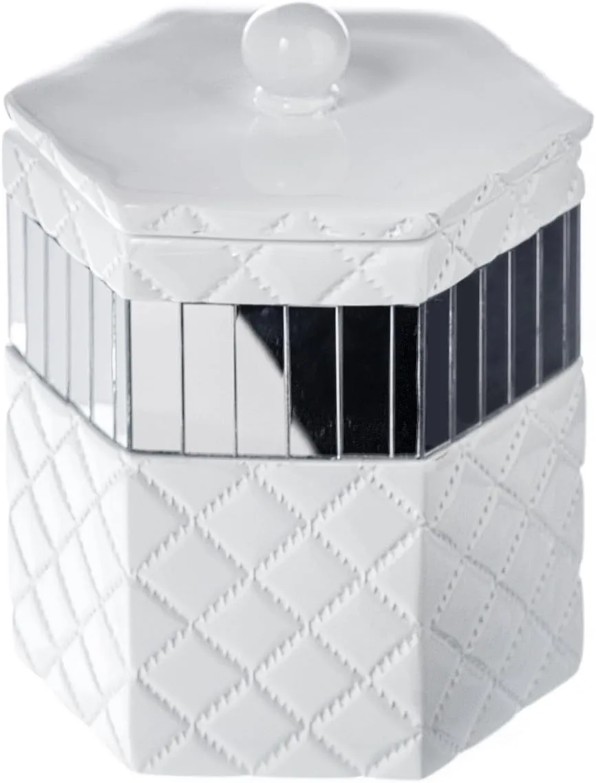 Creative Scents Quilted Mirror Q-Tip Holder, Decorative Bathroom Vanity Cotton Swab Holder Canister Jar With Lid for Cotton Balls, Durable Resin Cosmetic Pads & Swabs Container
