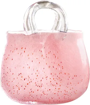 Creative Tote Bag Glass Vases for Flowers, Pink Handbag Shape Glass Flower Vase with Handle, Unique Purse Vase for Centerpieces, Fish Bowl, Home Décor, Living Room, Wedding Gift,Pink b