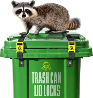 Critter Clips The Original Trash Can Locks for Animals, Easy to Install Bear Proof Trash Can Lock for Outdoor, Heavy Duty Raccoon Proof Garbage Lid Straps with Strong Buckles for Tight Closure, 2PCS