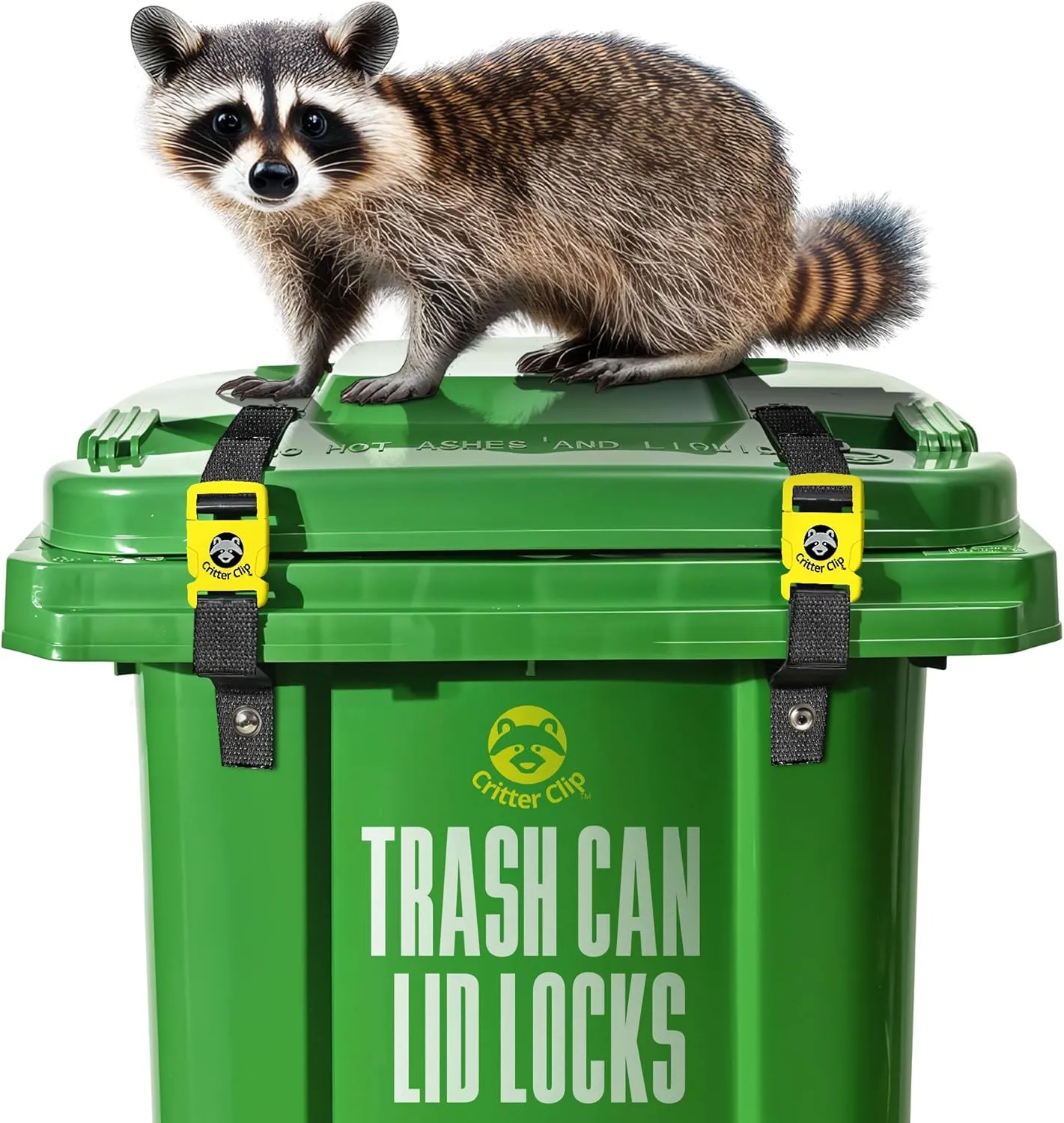 Critter Clips The Original Trash Can Locks for Animals, Easy to Install Bear Proof Trash Can Lock for Outdoor, Heavy Duty Raccoon Proof Garbage Lid Straps with Strong Buckles for Tight Closure, 2PCS