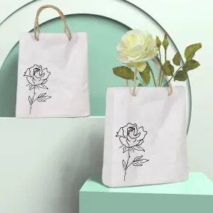 Custom Grab Paper Bag Ceramic Vase, Crinkle Paper Handbag Design for Flower Vase