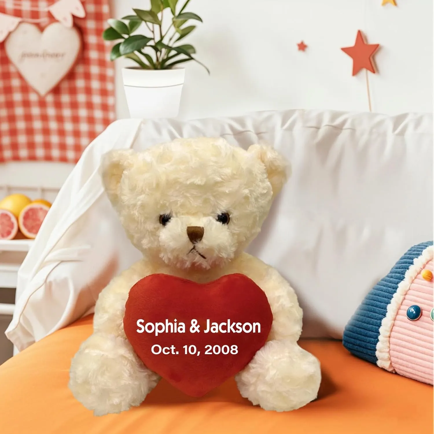 Custom Teddy Bear Stuffed Animal with Love Heart, Cute Plush Bear Personalized Name Text Date, Mothers Day Graduation Birthday Valentine Gifts for Girlfriend Boyfriend