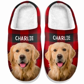 Custom Photo Happiness Is A Warm Puppy - Dog & Cat Personalized Custom Fluffy Slippers, Custom Photo Christmas Slippers For Women Man, Christmas Slippers Gifts For Family, Dog Mom, Cat Mom Gifts