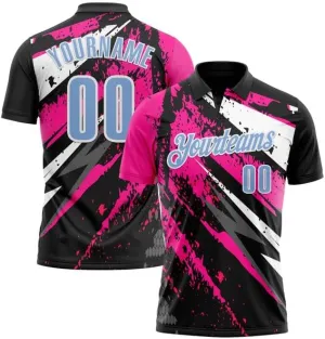 Customize Name,Custom Jersey, Polo Sport, Black Bay Orange-Neon Green 3D Bowling Geometric Shape Polo