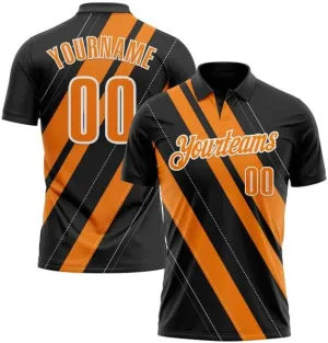 Customize Name,Custom Jersey, Polo Sport, Black Bay Orange-Neon Green 3D Bowling Geometric Shape Polo