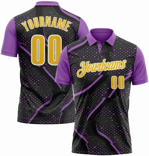 Customize Name,Custom Jersey, Polo Sport, Black Bay Orange-Neon Green 3D Bowling Geometric Shape Polo