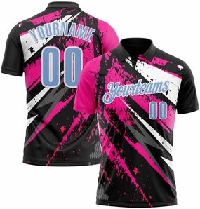 Customize Name,Custom Jersey, Polo Sport, Black Bay Orange-Neon Green 3D Bowling Geometric Shape Polo