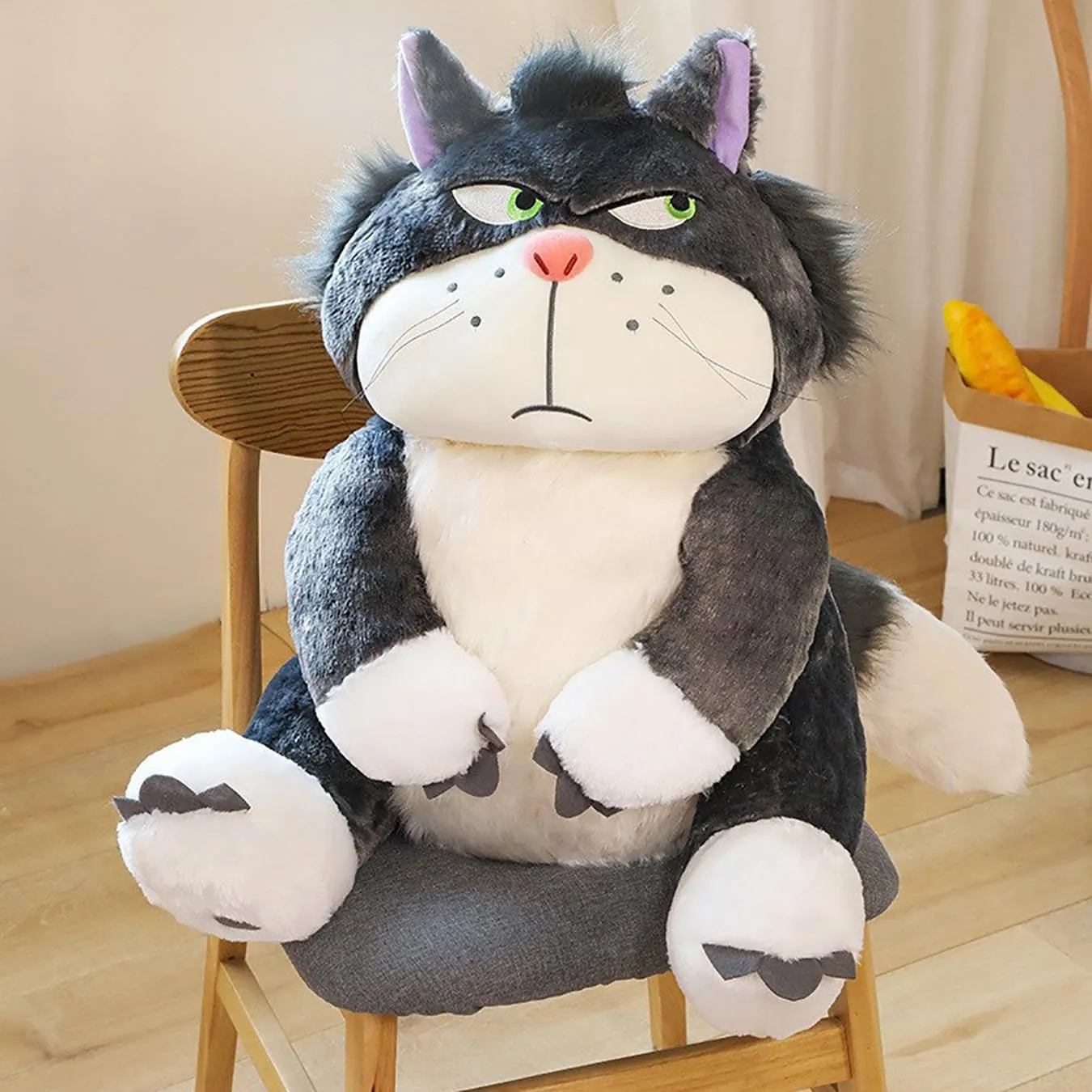 Cute Cat Plush Toy Cinderella's Cat Lucifer Plush Doll Fun Anime Cat Filled Animal Plush Throw Pillow, Birthday for Boys and Girls,15.7in