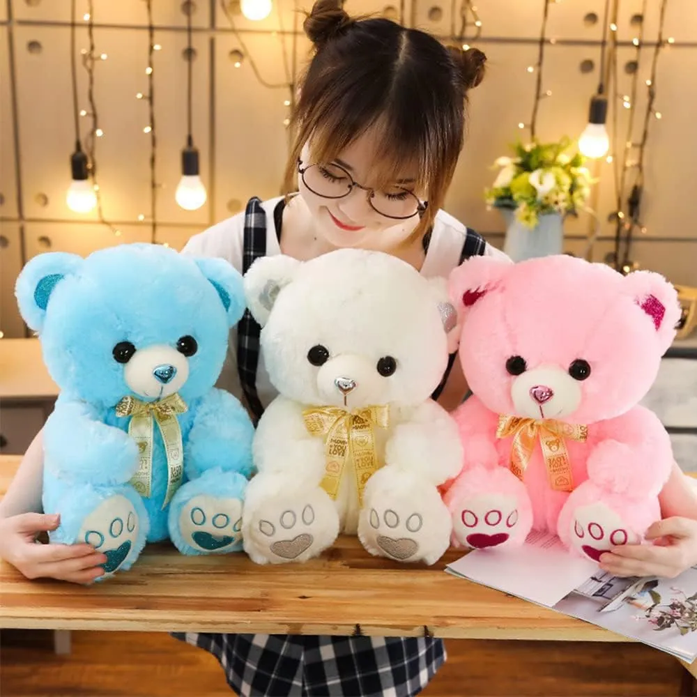 Cute Colorful Ribbon Bear Plush Toy Doll Teddy Bear rag Doll Valentine's Day Gift (Blue, Large (24.8"))