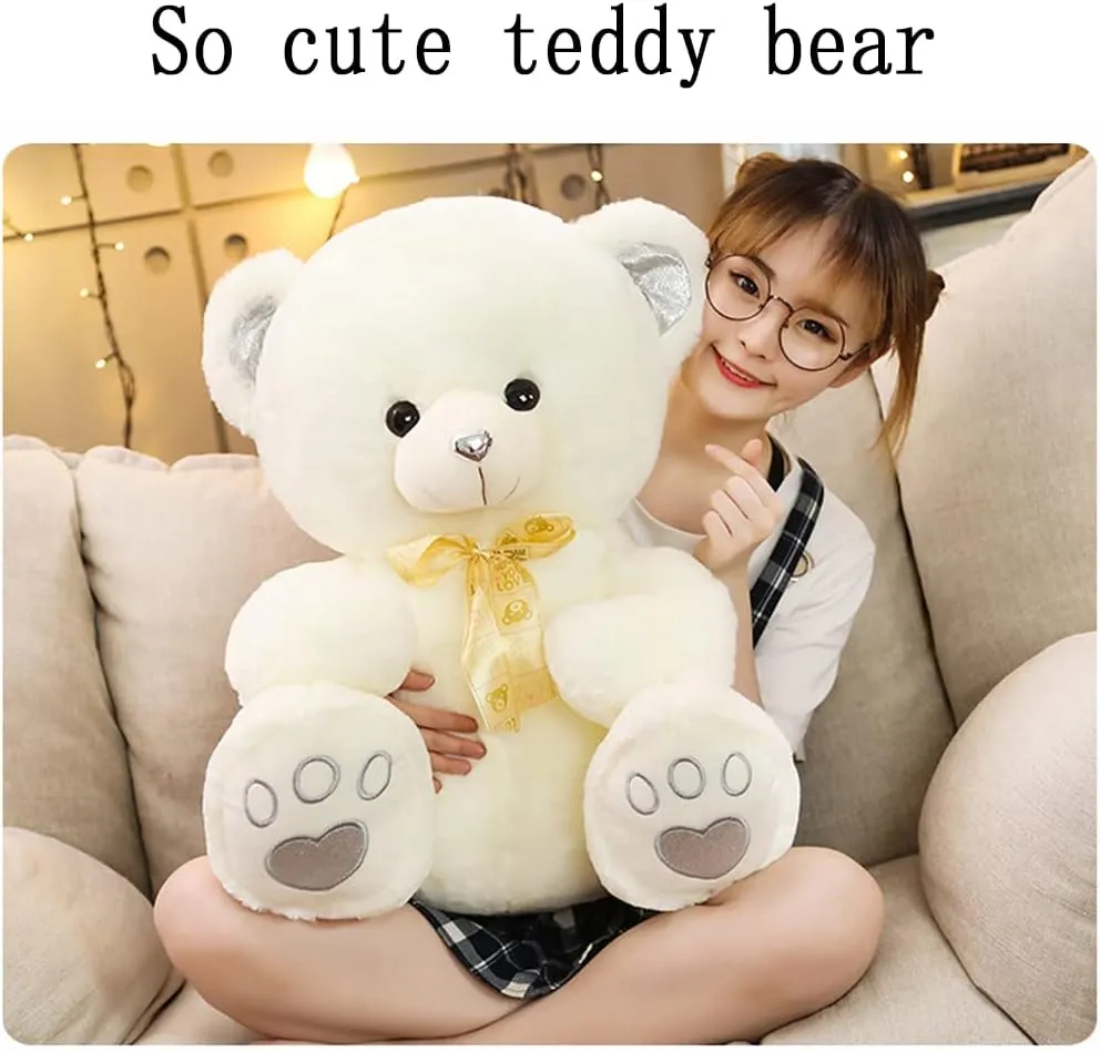 Cute Colorful Ribbon Bear Plush Toy Doll Teddy Bear rag Doll Valentine's Day Gift (Blue, Large (24.8"))