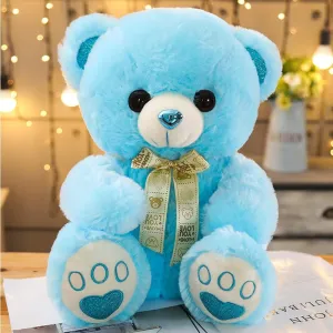 Cute Colorful Ribbon Bear Plush Toy Doll Teddy Bear rag Doll Valentine's Day Gift (Blue, Large (24.8"))
