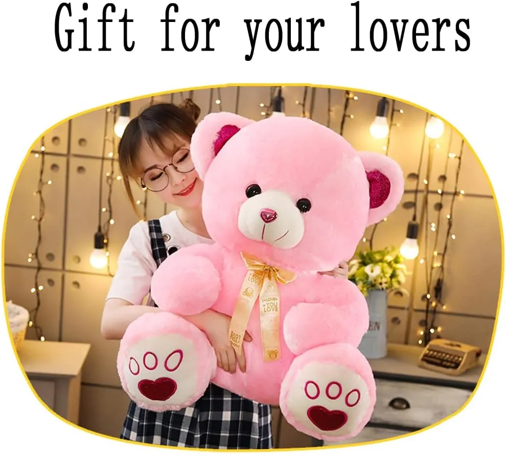 Cute Colorful Ribbon Bear Plush Toy Doll Teddy Bear rag Doll Valentine's Day Gift (Blue, Large (24.8"))