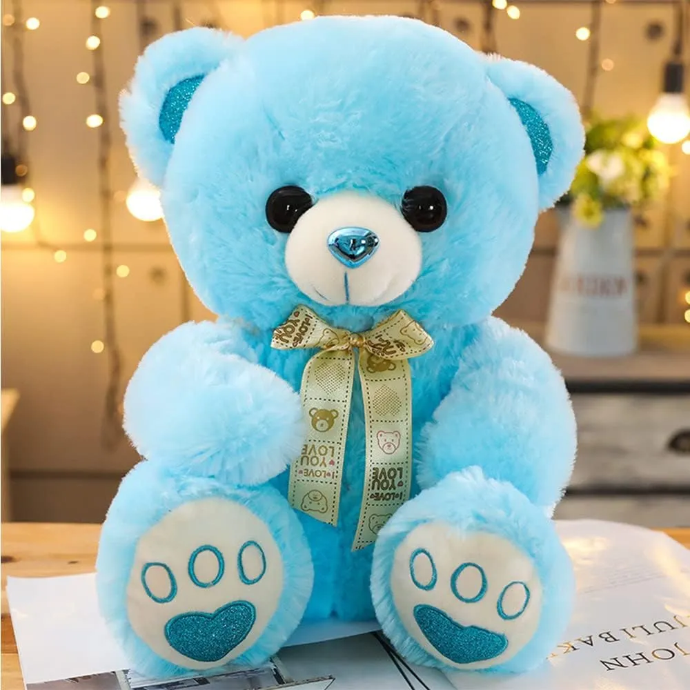 Cute Colorful Ribbon Bear Plush Toy Doll Teddy Bear rag Doll Valentine's Day Gift (Blue, Large (24.8"))