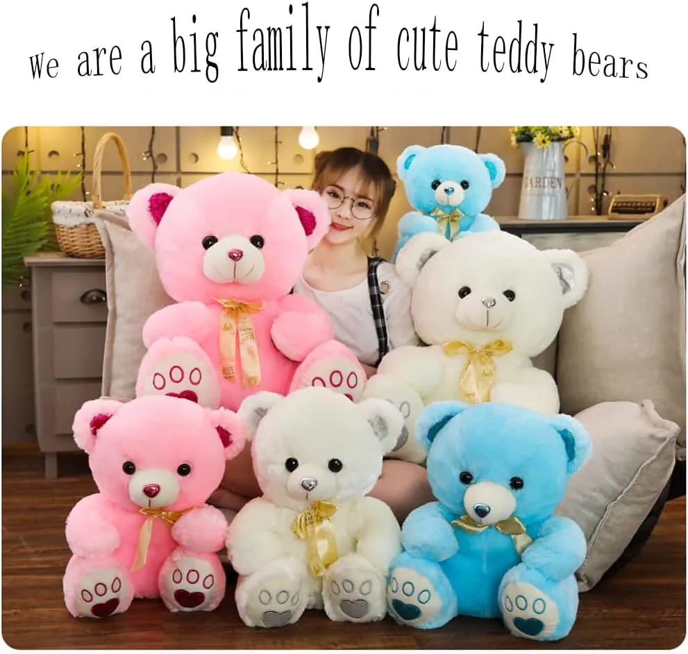 Cute Colorful Ribbon Bear Plush Toy Doll Teddy Bear rag Doll Valentine's Day Gift (Blue, Large (24.8"))