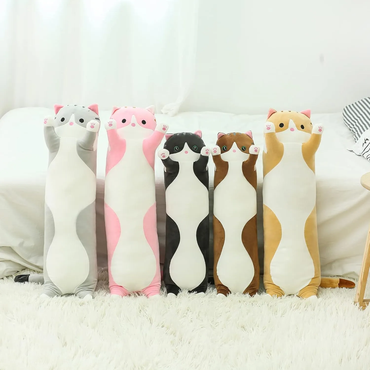Cute Long Cute Cat Body Pillow Cat Stuffed Animals Plushies Girls Boys Plush Pet Kawaii Stuff Plushie Funny Pillows Kids Plushy Toy(Pink, 27.5Inch)