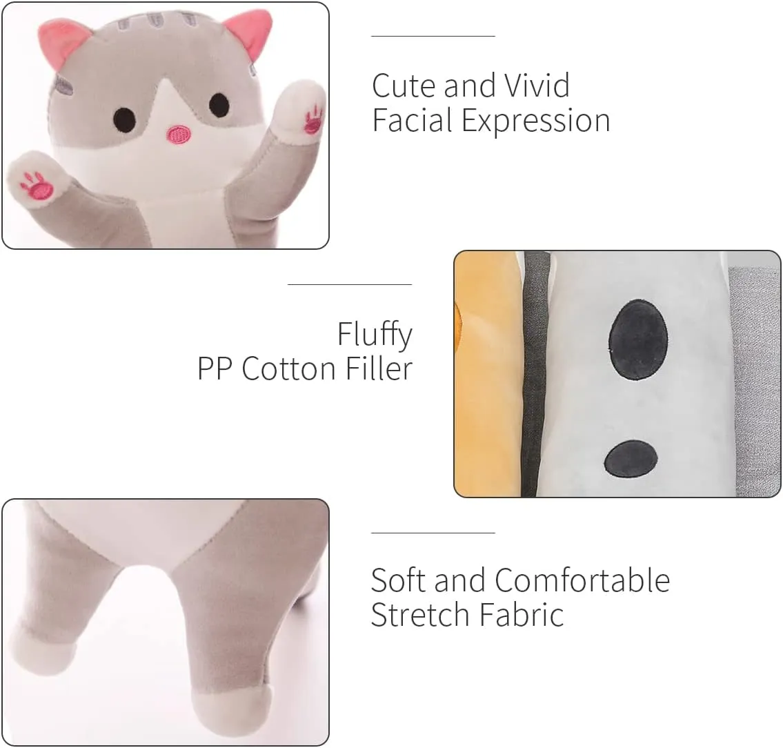 Cute Long Cute Cat Body Pillow Cat Stuffed Animals Plushies Girls Boys Plush Pet Kawaii Stuff Plushie Funny Pillows Kids Plushy Toy(Pink, 27.5Inch)