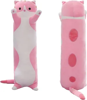 Cute Long Cute Cat Body Pillow Cat Stuffed Animals Plushies Girls Boys Plush Pet Kawaii Stuff Plushie Funny Pillows Kids Plushy Toy(Pink, 27.5Inch)