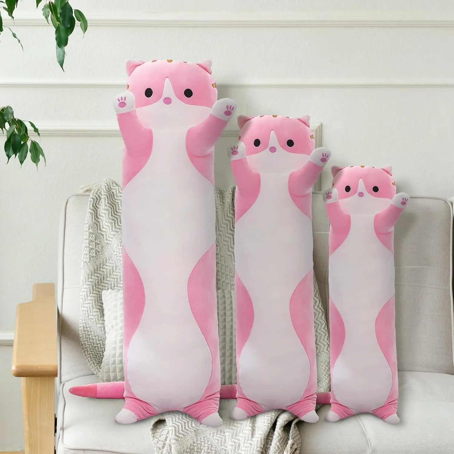 Cute Long Cute Cat Body Pillow Cat Stuffed Animals Plushies Girls Boys Plush Pet Kawaii Stuff Plushie Funny Pillows Kids Plushy Toy(Pink, 27.5Inch)