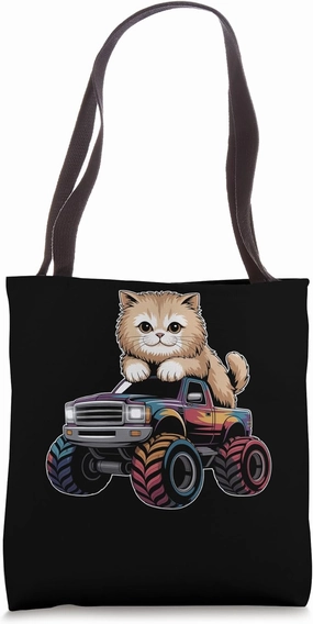 Cute Monster Truck with Persian Cat Tote Bag