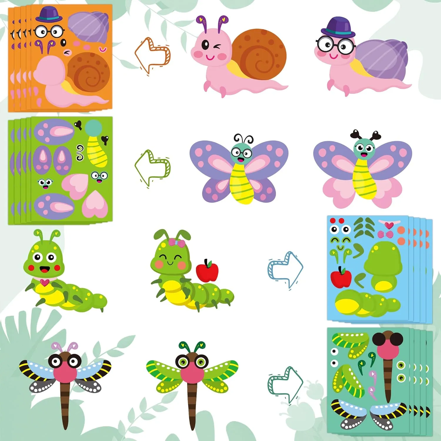 CY2SIDE 90pcs Insect Party Favors Stickers, Bugs Butterfly Beetle Bee Make a Face Stickers Games for Kid Activities, Spring Summer Time Mix and Match Make Your Own Reptile Face Sticker Sheets for Kids