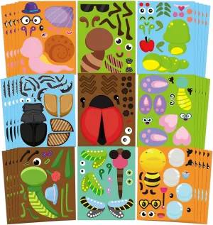 CY2SIDE 90pcs Insect Party Favors Stickers, Bugs Butterfly Beetle Bee Make a Face Stickers Games for Kid Activities, Spring Summer Time Mix and Match Make Your Own Reptile Face Sticker Sheets for Kids